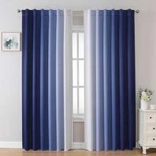MIUCO Blackout Curtains & Drapes For Bedroom Living Room 84 Inches Long Purple And White Room Darkening Ombre Curtains Rod Pocket & Back Tab Curtains Thermal Insulated Light Blocking 2 Panels Set-FUNALING - 藏蓝色 - 查看 1