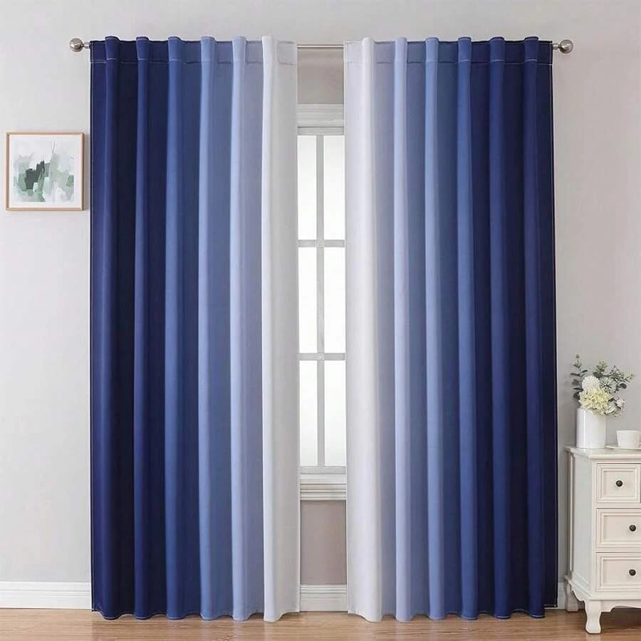 MIUCO Blackout Curtains & Drapes For Bedroom Living Room 84 Inches Long Purple And White Room Darkening Ombre Curtains Rod Pocket & Back Tab Curtains Thermal Insulated Light Blocking 2 Panels Set-FUNALING - 藏蓝色 - 查看 1