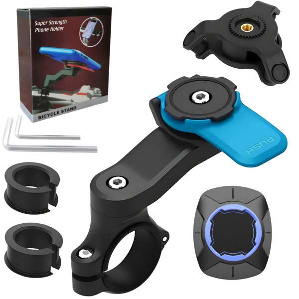 Soporte para teléfono de motocicleta, soporte para teléfono móvil de bicicleta con amortiguador de vibraciones en el vástago de horquilla, rotación de 360°, abrazadera para manillar de bicicleta, montaje en manillar de motocicleta, amortiguador de vibraciones de motocicleta para teléfonos inteligentes