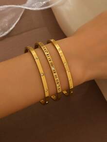 3 件不锈钢金色手链套装 18K 真空电镀，不易褪色，镶嵌锆石，适合日常佩戴，时尚优雅女士手链套装，珠宝女士手链配饰女士不锈钢珠宝女士手链西方珠宝 - 金黃色 - 查看 3