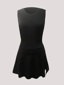 6pecil 女式网球裙无袖侧开衩露背衬衫运动裙内置短裤带口袋