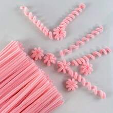 51 件/101 件/301 件毛绒线浅粉色管道清洁器工艺品带教程卡，雪尼尔茎花套件用于 DIY 艺术用品项目装饰 - 用于 DIY 工艺创意项目，鲜花制作 - 粉色 - 查看 4