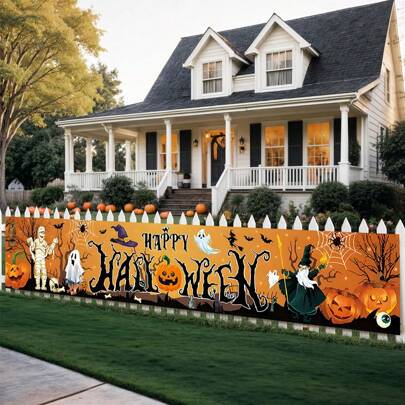 78 英寸万圣节横幅装饰 - 万圣节快乐户外横幅，涤纶面料，无需电力，节日主题设计，适用于花园、入口和多用途节日装饰