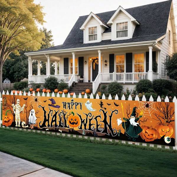 78 英寸万圣节横幅装饰 - 万圣节快乐户外横幅，涤纶面料，无需电力，节日主题设计，适用于花园、入口和多用途节日装饰