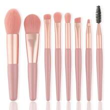 Set de 8 brochas de maquillaje de alta calidad que incluye brocha para sombra de ojos, brocha para polvo, brocha para contorno, brocha para iluminador, en una bolsa de maquillaje compacta y portátil (rosa)