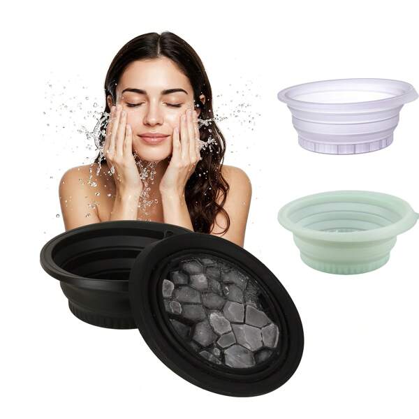 1 pieza Bolsa de hielo para la cara, palangana plegable de silicona para exteriores, palangana de baño de hielo para belleza, portátil y multifuncional para el hogar, viajes y exteriores (estilo aleatorio)