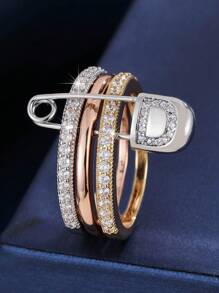 1 pezzo Anello da donna unico con design a 3 anelli e un singolo ago, decorato con zirconia cubica