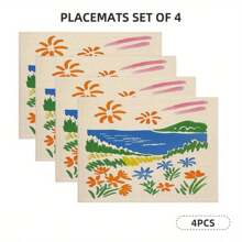 1/2/4/6 Set, Simple And Creative Watercolor Style Patterns, Bright Colors, Fashion, Minimalism, Linen Table Mat, Dining Table Decoration, Creative Printing, Washable Table Mat, Practical And Warm Desktop Decoration, Essential For Home And Kitchen, Suitable For Family Gatherings, Holiday Decoration, And Room Decoration.