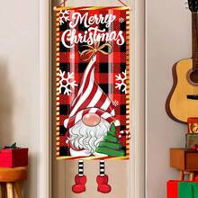 1 cái/260 cái Cờ treo chủ đề Giáng sinh, Cờ trang trí cửa tiệc Giáng sinh, Cờ treo bằng polyester họa tiết cây thông Noel và người lùn kẻ caro đen đỏ, Thích hợp cho trang trí trong nhà/ngoài trời tiệc Giáng sinh, Trang trí phòng khách, Trang trí nhà hàng tiệc Giáng sinh, Trang trí không khí tiệc tùng, Khuyến mãi Giáng sinh, Giáng sinh 2025 - Cây thông Noel Gnome kẻ ô vuông đen đỏ - Xem 2