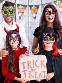 12 件万圣节新主题派对半脸面具舞会 DIY 鬼形纸面具，完美的派对装饰，小礼物家居装饰万圣节装饰房间装饰秋季装饰