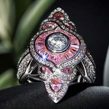 Sparkling Luxury . Creative Pink  Channel Set Rings - Couple Promise Rings For Wedding, Engagement & Eternity - Anniversary, Birthstone Gifts For Men & Women On Romantic Holidays - Hồng - Xem 4