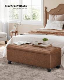 Storage Ottoman, Storage Bench, Tufted Entryway Bedroom Bench, 17.7 X 46.5 X 17.7 Inches, Hinges Easy Lid Operation, Wooden Legs, Synthetic Leather, Loads 330 Lb, Coffee Brown ULOM071K01,8059557 - 亮橙色 - 查看 5