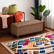 Storage Ottoman, Storage Bench, Tufted Entryway Bedroom Bench, 17.7 X 46.5 X 17.7 Inches, Hinges Easy Lid Operation, Wooden Legs, Synthetic Leather, Loads 330 Lb, Coffee Brown ULOM071K01,8059557 - 亮橙色 - 查看 8
