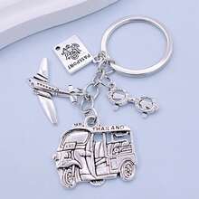 1 件男士旅行钥匙扣，带飞机、三轮车、自行车、相机吊坠配件，毕业旅行纪念品礼物 - 銀色 - 查看 3