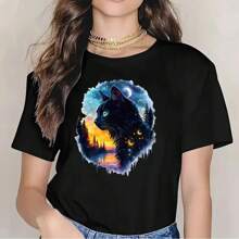 1/2/3 Peças Adesivos de Transferência de Calor de Gato Sob o Céu Estrelado - Adesivos Laváveis, Adequados para Camisetas, Almofadas e Roupas - Aplicação Fácil de Prensagem a Quente, Remendos Decorativos DIY, Enfeites de Almofada