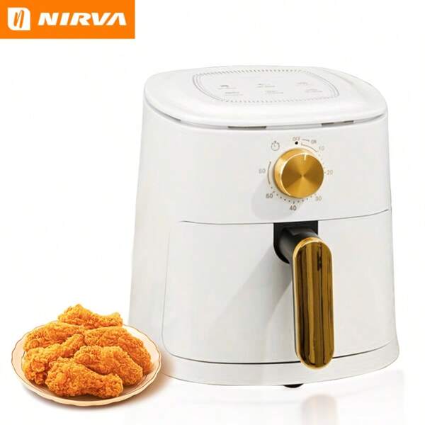 Nirva Freidora de aire con temporizador de 60 minutos y control de 80°C-200°C, sartén antiadherente, freidora eléctrica de 700W para comida saludable frita, diseño de perilla para una operación talla grande fácil, esencial para la cocina del hogar, electrodomésticos modernos y de moda, utensilios de cocina