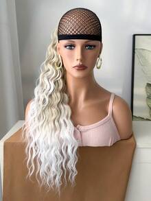 26 Inch Wavy Curly Elastic Claw Ponytail Hair Extensions, Heat Resistant, Black - Beige Ombre - View 6