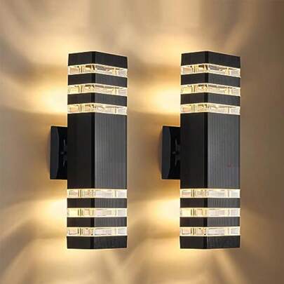 CANMEIJIA Outdoor Wall Lamp, Acrylic Floral Pattern Column Exterior Appearance, Indoor Wall Light, LED Outdoor Waterproof IP65 Home Lighting Lamp, Porch Light, E27 Fixture, Square/Round Wall Lamp Suitable For Outdoor Balcony/Stairs/Street/Indoor/Garden/Living Room/Bathroom/Kitchen/Bedroom/Hallway/Corridor/Interior&Exterior Wall