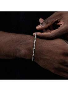 1 2025 European And American Cross-Border Fashion New Style For Men Simple Silver Stainless Steel Twisted Chains For Daily Wear Couple Bracelet Hip Hop Jewelry - Silver - View 3