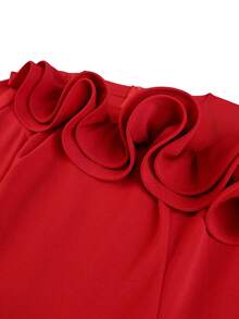 Plus Size Women Clothes Elegant Midi Party Or Work/Office Red Dresses For Women Long Sleeves Ruffled A Line Pleated Semi Formal Wedding Guest Dress New Year Dress - 紅色 - 查看 7