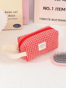 Juego de bolsas organizadoras de gran capacidad para el hogar con cremallera, bolsa de tocador portátil y con asa, bolsa de almacenamiento de cosméticos con diseño acolchado y de cuadrícula clásica en color rojo, bolsa cuadrada pequeña para almacenar toallas sanitarias, bolsa de maquillaje multifuncional para el hogar con asa, regalos para el Día de San Valentín, Navidad, Acción de Gracias, suministros para damas de honor y bodas