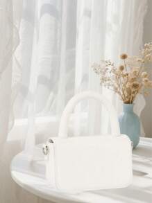 Solid Color Flap Handbag Mini Crossbody For Women, Fashion Lightweight Shoulder Bags Shopping Tote Evening Clutch Bag With Over Top Handle And Detachable Strap, Idea  Gift For Women. - 白色 - 查看 5