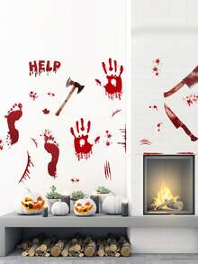 1Set Halloween Blood Hand & Footprint Wall Stickers - Spooky Red Stains, For Home Decor, Perfect For Trick-Or-Treaters, Anime & Horror Fans, Self-Adhesive Vinyl, Festive Home Accent | Spooky Theme Decor | Halloween Decorations Halloween Decor Christmas Decoration Thanksgiving Wedding Home Decor Home Decor Fall Decor Autumn Decor Birthday Decorations For Gifts Party Supplies Indoor Holiday Festival Decor Wall Decor Halloween Ornaments - Multicolor - View 11