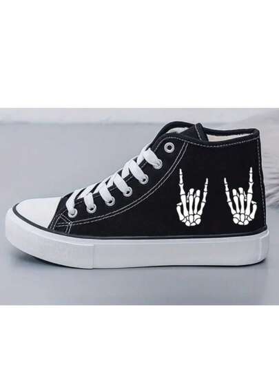 Zapatos tenis hombre mujer casuales de lona planos de gran tamaño unisex baratos moda 22mx 28mx ideal para combinar con todo skate choclo gym cómodos blanco al caminar basicos manos esqueleto calavera