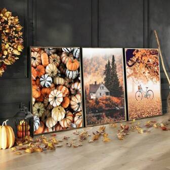 1/3PCS Modern Posters Optional Frame Wall Arts, Modern Style Canvas Print For Fall Autumn Aesthetic Scene, Simple Seasonal Posters For Room Decor