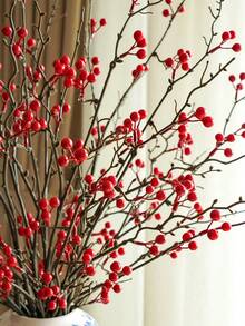 1 pieza Rama artificial de arándano rojo de 95 cm, rama de bayas de invierno, adecuada para decoración de otoño/invierno, Acción de Gracias, Navidad, Halloween, Festival de la Cosecha, Boda, Fiesta y decoración de mesa del hogar - Multicolor - Ver 9