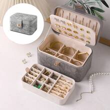 New Luxury Printed Jewelry Organizer Box, Artificial PU Leather, Large Capacity Multi-Layer Partitioned Storage Box, Premium Jewelry Box With Floral Pattern Leather, Bracelet Storage Box, High-End Jewelry Ring Watch Double Layer Accessory Box - Multicolor - View 12