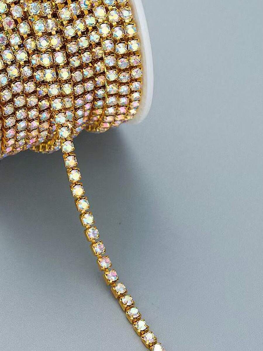 Cadena de cristal con una sola , de 1m/3m/10m, para decorar ropa, zapatos, bolsos de mano - Decoración de bricolaje - Golden AB - Ver 1