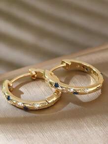 Summer 14K Gold Plated Star Shine Hoop Earrings For Women Cubic Zirconia Celestial Chunky Hoops Earrings Gold Earrings For Women Fashion Accessories Graduation Gift Fall Earring Christmas Earring