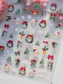 1 件装雪人圣诞树指甲贴纸冬季雪花红色蝴蝶结网格植物花环奢华水晶钻石自粘纸 DIY 指甲贴纸 - 彩色 - 查看 4