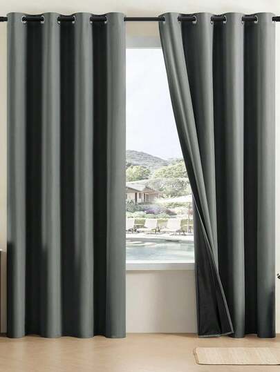 1 件 100% 遮光涂层纯色简约时尚索环窗帘，适用于客厅、卧室、儿童房、露台门、衣柜，防水，带隔热衬里，适用于客厅、卧室、浴室、家居装饰