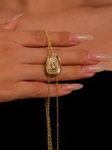 1 Pc Western Style Long Chain Necklace, Paired With Clothing, Complementary Gold Cowgirl Hat Pendant