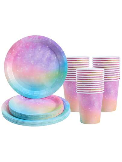 Galaxy Party-servisset, Galaxy Astronaut & Cloud engångstallrikar och koppar, lämplig för astronaut-tema födelsedagsäventyrsfest, rymmer porslin för 25 gäster