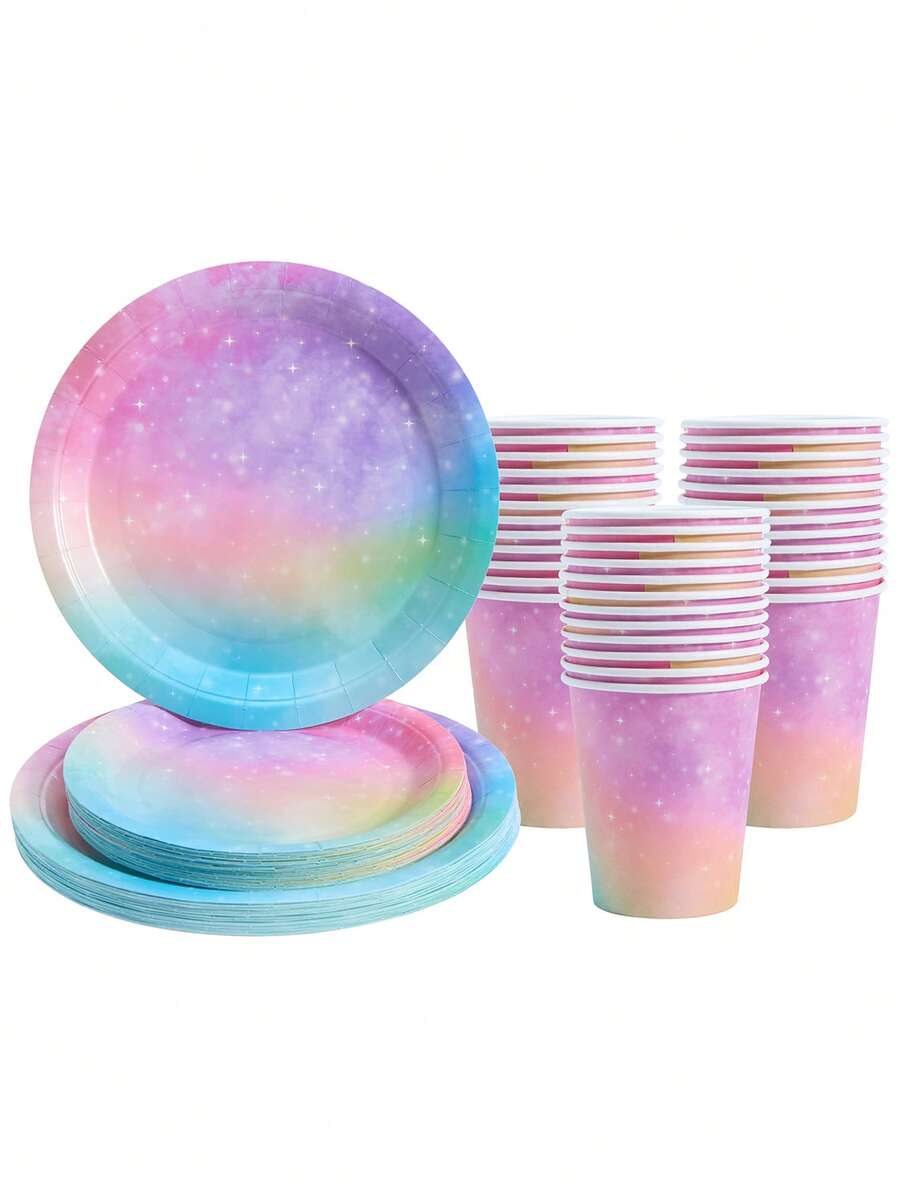 Juego de vajilla para fiesta galáctica, platos y vasos desechables con astronauta y nubes de diseño galáctico, apto para fiesta de cumpleaños con tema de astronauta, sirve vajilla para 25 invitados - Multicolor - Ver 1