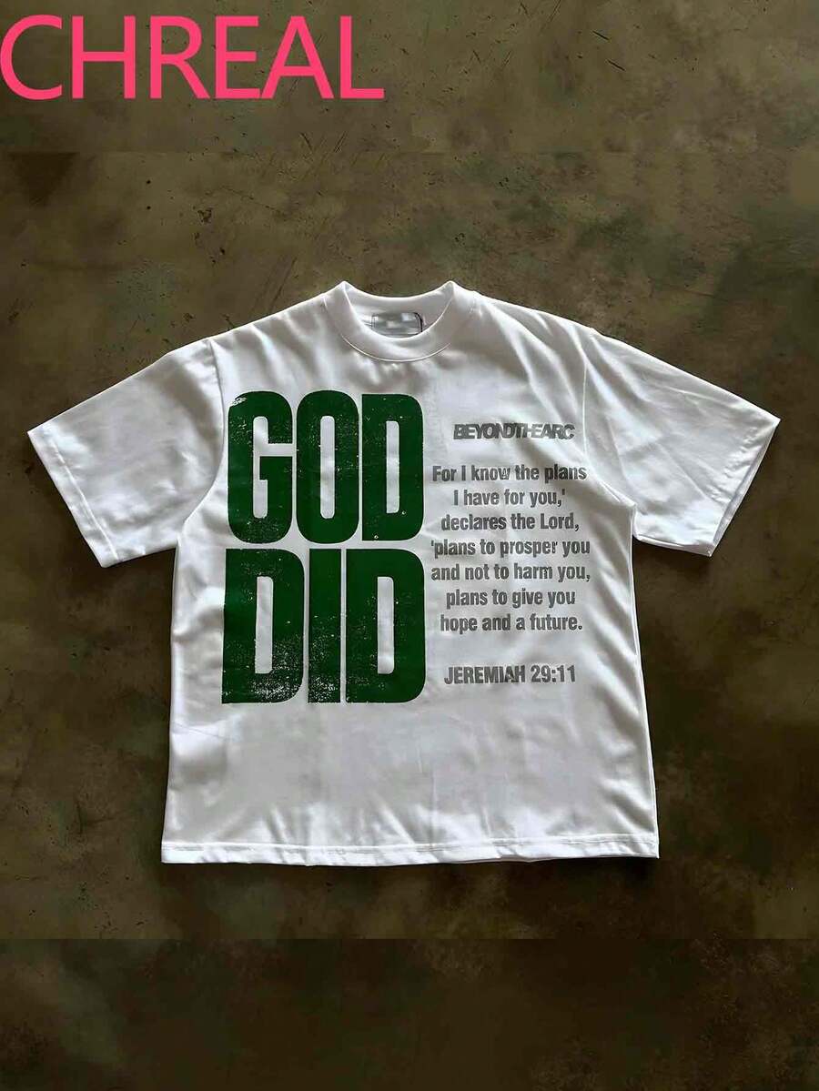 (Double Sided Printing)Letter Printed Fashionable And Soft And Comfortable Casual T-Shirt, Suitable For Both Men And Women - 白色 - 查看 1