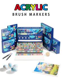 12/24/36/48/60/72 /120/168 Colors Direct Liquid Acrylic Paint Markers Soft Brush Tip Automatic Ink Control Art Pen Sets Professional Color Series For Wood, Stone, Canvas, Glass, Fabric, Egg, Rock Painting And DIY Crafts Art Supplies Waterproof Body Painting Christmas Gift -Back To School - Multicolor - View 2