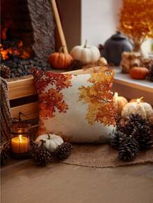 Pumpkin Maple Leaf Ghost Print Dot Embellishment Various Plants Patterns, Halloween Style, Color Autumn, Home Decoration, Throw Pillow - Soft And Comfortable Sofa Pillow For Living Room, Bedroom, And Car - Square Cushion Cover With No Pillow Core