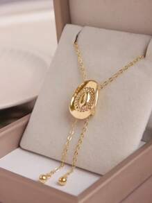 1 Pc Western Style Long Chain Necklace, Paired With Clothing, Complementary Gold Cowgirl Hat Pendant