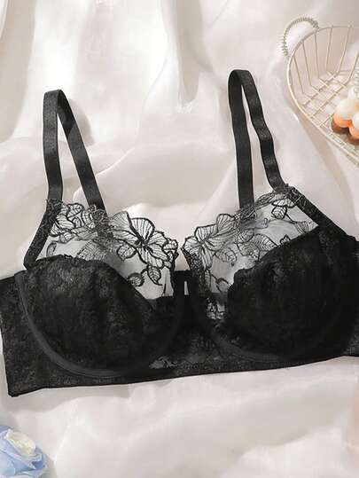 刺绣褶皱可调节聚拢加大码文胸，提拉内衣文胸