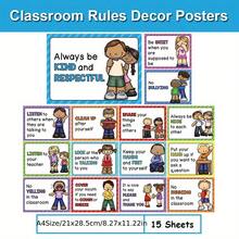 15pcs A4 Classroom Rules Posters - Preschool Classroom Rules Posters - Classroom Rules Behavior Education Posters