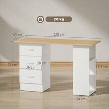 HOMCOM 120cm Computer Desk, Writing Table, PC Workstation With 3 Storage Shelves And Drawers - white yellow - View 4