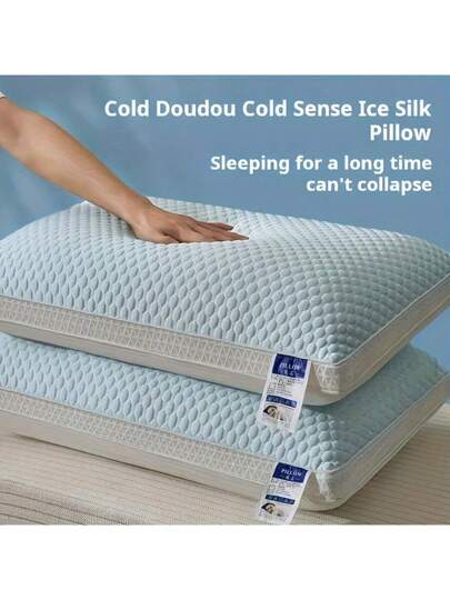 Cooling Kussen Neck Support, Zachte Satijnen Fabric, Breathable Moisture Wicking, Zipper Closure, Blue, Perfect Adults At Home, Bedroom Or Living Room, Sleep Pillow, Com Quilted Texture Fabric Support