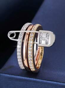 1 pezzo Anello da donna unico con design a 3 anelli e un singolo ago, decorato con zirconia cubica