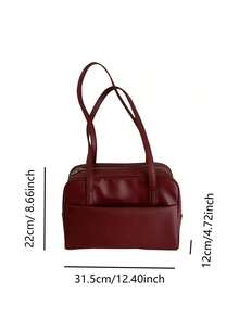 新款韩版枕头手提包复古单肩包大容量手提包上班通勤包不含吊坠（吊坠用于造型，不提供） - 酒紅色 - 查看 9