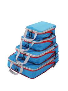 旅行收纳袋大容量防水压缩包装整理器，双层双拉链，旅行压缩袋，行李压缩收纳袋，尼龙材质，网格可视化菱形网格，男女适用，旅行必需品，旅行配件，旅行包，假期，返校，学校用品，打包袋，宿舍必备品，大学 - 玫紅色 - 查看 13