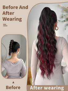 ZURO 26 Inch Long Wavy Synthetic Hair Ponytail Extension, Heat Resistant Fiber, Suitable For Women & Girls, Party & Daily Use - Piano Color - View 5